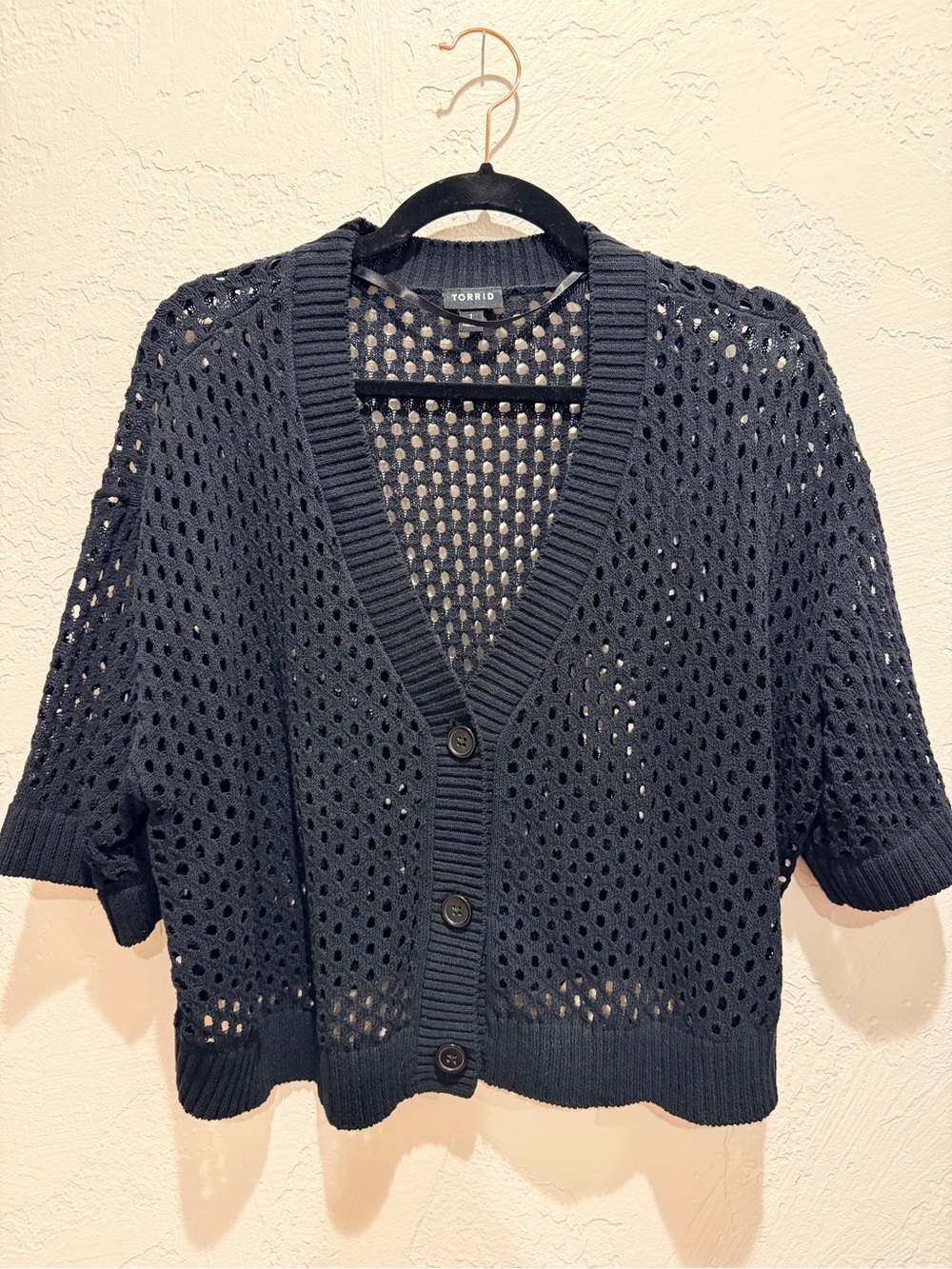 torrid Black Open-Weave V-Neck Button Cardigan